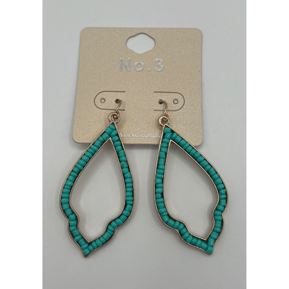 No. 3 Gold Tone Turquoise Seed Bead Open Teardrop Dangle Earrings VE2790WGTQ